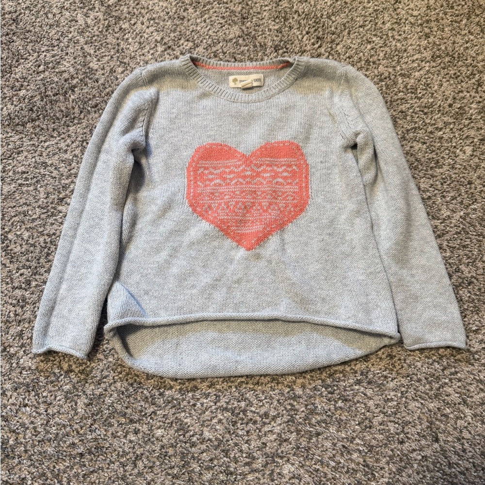 Gray Sweater with Pink Heart Design